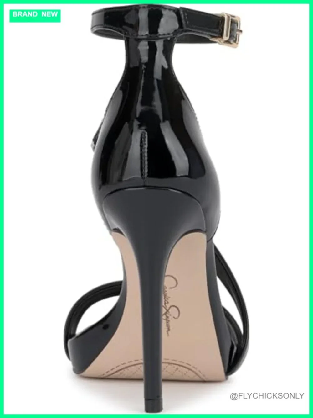 Stiletto Heeled Sandals with Ankle Strap and Buckle Closure in Black Super